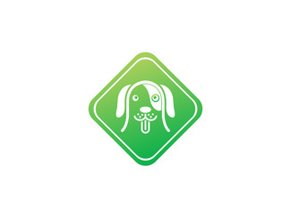 smiling and happy dog open mouth and show tongue out for logo design illustration in a shape