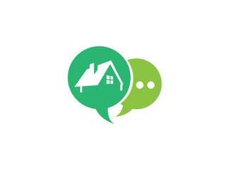 A small green home symbol with window and chimney for logo design illustration in a shape icon