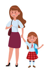 Mother and daughter going to school design