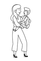 Boy kid of school with mother design vector illustrator