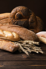 bread and wheat. bakery background.