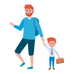 Father and son going to school design