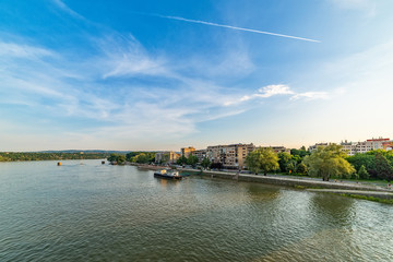 Fototapeta na wymiar Novi Sad, Serbia June 11, 2019: The Novi Sad coast on the Danube River