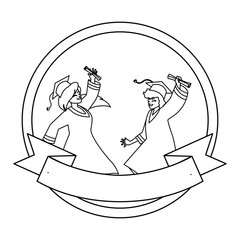 beautiful women students graduated celebrating in circular frame