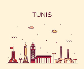 Tunis skyline Tunisia Trendy vector linear style