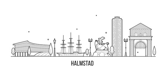 Obraz premium Halmstad skyline Halland Swedish vector line art