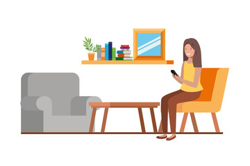 woman sitting in the work office with white background