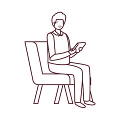silhouette of man sitting in chair with smartphone