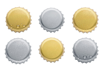 collection of various bottle caps isolated on white background
