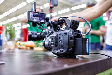 Behind the scenes of video production or video shooting. The concept of production of video content...