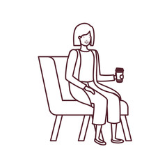 silhouette of woman sitting in chair with container plastic coffee