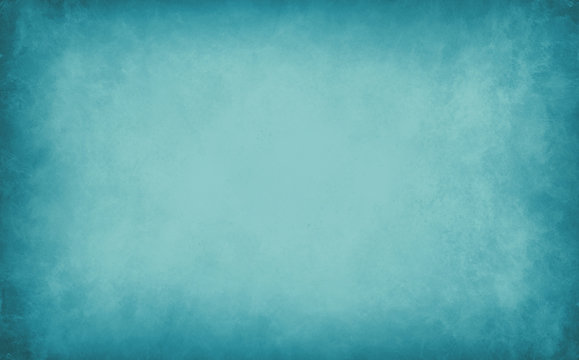 Blue background with soft marbled texture grunge on borders, old vintage distressed light blue paper illustration