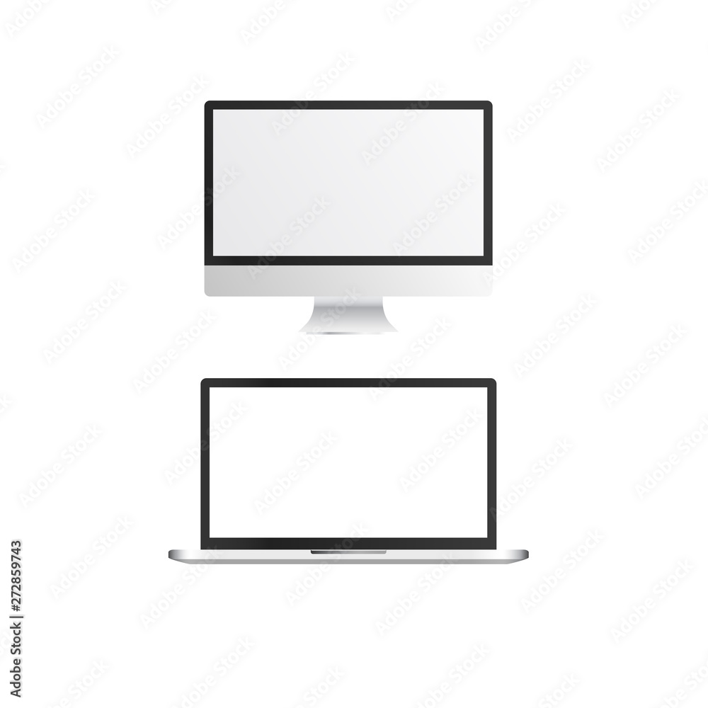 Poster Screen computer monitor and Notebook. Computer display isolated on white background