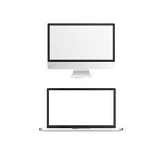 Screen computer monitor and Notebook. Computer display isolated on white background