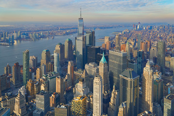 Naklejka premium Aerial of the Manhattan financial district with modern office towers in New York City 