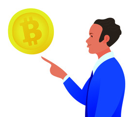 Businessman Holding Bitcoin Isolated on white background, Digital Money and Bitcoine Concept. Vector illustration