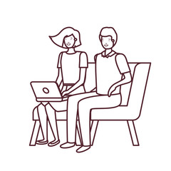 silhouette of couple with sitting in chair on white background