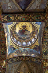 Fototapeta na wymiar view of a dome in the Church of the Assumption of the Blessed Virgin Marie,St. Petersburg, Russia