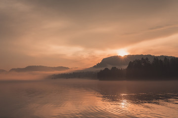 sunset over the sea. warm-colored sunset over the lake.