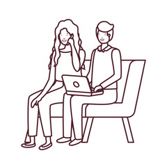 silhouette of couple with sitting in chair on white background