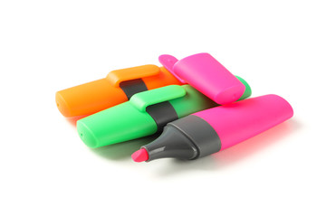 Color office highlighters isolated on white background