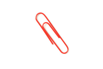Color paper clip isolated on white background, closeup