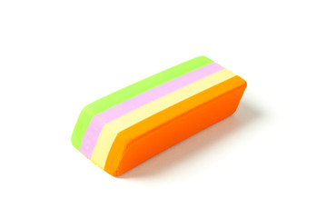 Multicolor eraser isolated on white background, closeup