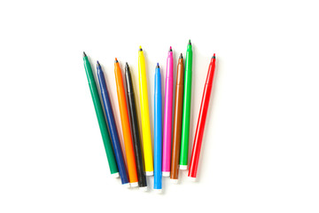 Fototapeta premium Color markers isolated on white background, top view