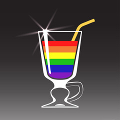 Cocktail glass with colors of LGBT flag on black background