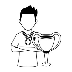 Soccer player sport game cartoon in black and white