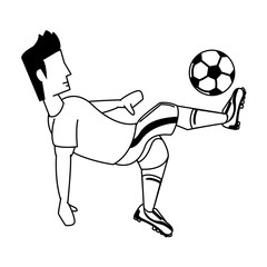 Soccer player sport game cartoon in black and white