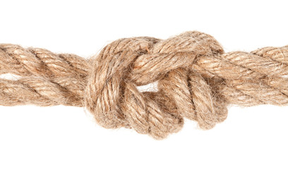surgeon's knot joining two ropes close up isolated