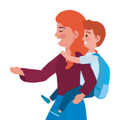 Mother and son going to school design
