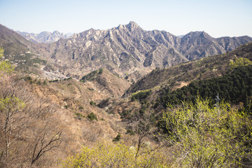 Naklejka premium Beautiful summer aerial view of Great Wall of China Mutianyu section
