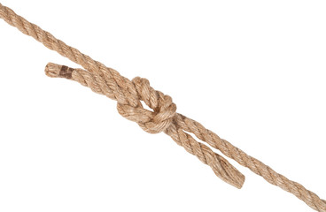 reef knot joining two ropes isolated on white