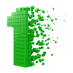 number 1 shaped data block. version with green cubes. 3d pixel style vector illustration.