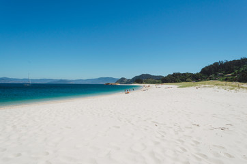 Beach landscape, Beach of Rodas, Cies Islands. Vigo, Galicia, Spain.