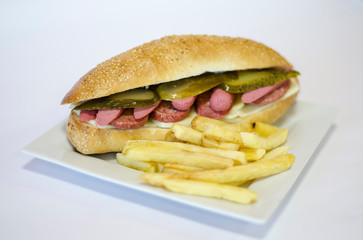 sandwich on plate white background