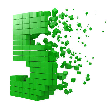 number 5 shaped data block. version with green cubes. 3d pixel style vector illustration.