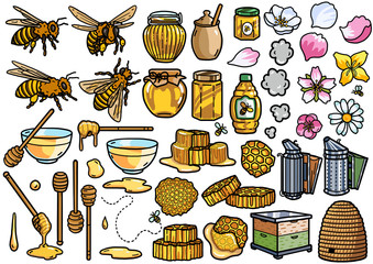 Beekeeping equipment illustration, doodle, sketch, drawing, vector