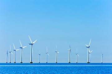 Offshore wind turbines on the coast of Copenhagen in Denmark