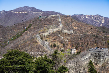 Beautiful summer aerial view of Great Wall of China Mutianyu section