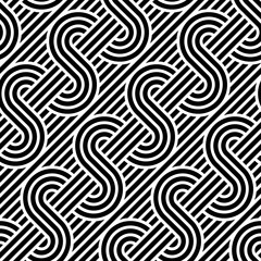 Obraz premium Vector seamless texture. Modern geometric background. Monochrome repeating pattern with interlacing stripes.
