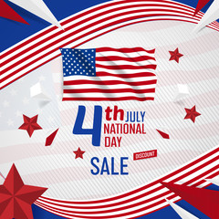 4th july usa independance day banner with American flag vector template