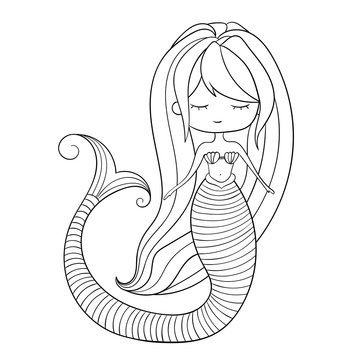Cute doodle mermaid. Illustration for coloring. Easy to change colors.