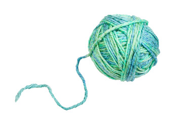 skein of greenish blue yarn with unwound tail