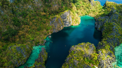 Fototapeta na wymiar Aerial view of Big Lagoon in El Nido, Palawan, The Philippines