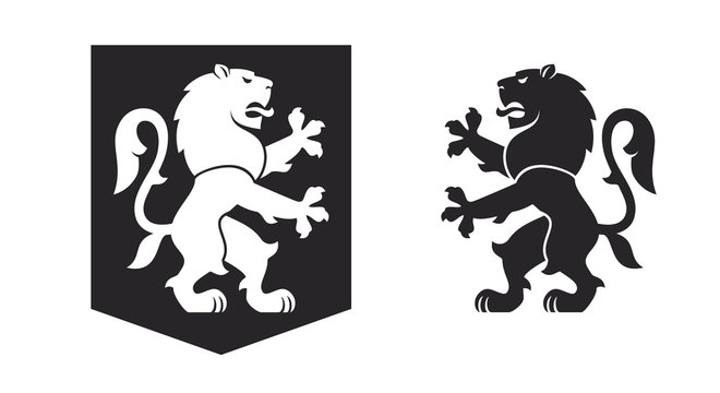 Black heraldic rampant lion