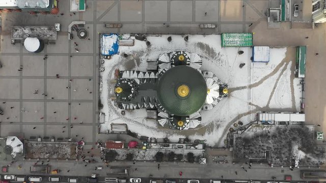 Static overhead drone shot of Russian Orthodox Cathedral in Harbin, China