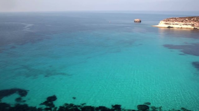 View of the most famous sea place of Lampedusa called Spiaggia dei conigli,  in English language Rabbits
